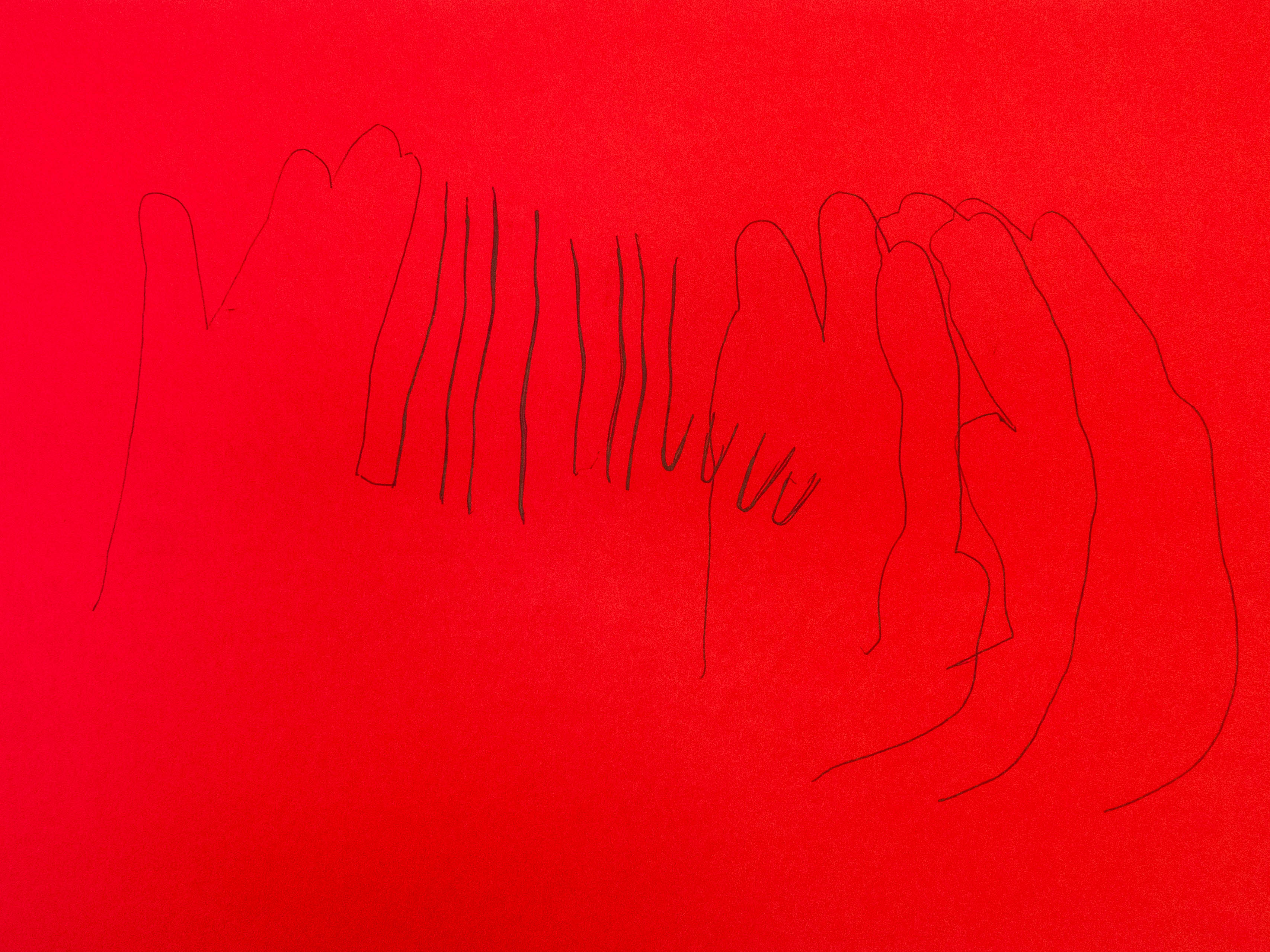 A3, one hand in movement deliniated with a ballpoint pen.